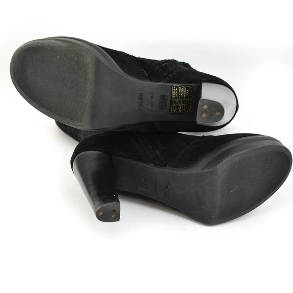 FENDI: Black, Suede & Logo, Tall Platform Boots - Picture 9 of 10